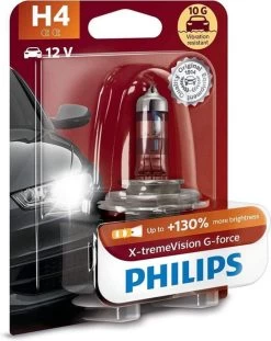 Philips 12V X-tremeVision G-force H4 +130% Extra Bestand Tegen Schokken