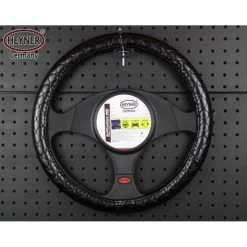 Stuurwielhoes Heyner Soft Comfort Zwart PVC Kruispatroon Geborduurd