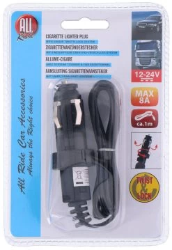 Sigarettenaansteker Plug 12/24Volt 8amp Met 1 Meter Snoer, Twist En Lock